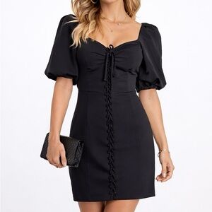 Zara Black Mini Dress with Puff Sleeves